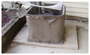 Residential air conditioning unit with clogged coil fins